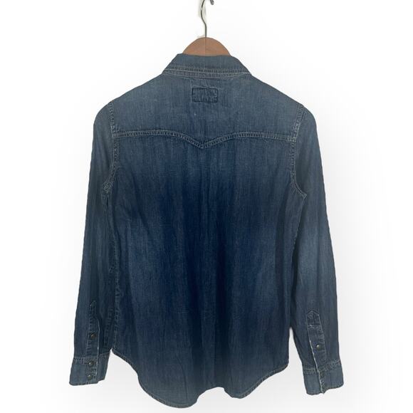 CURRENT ELLIOTT Distressed Denim Western Shirt Snap Closure Chambray Relaxed S - Picture 2 of 10